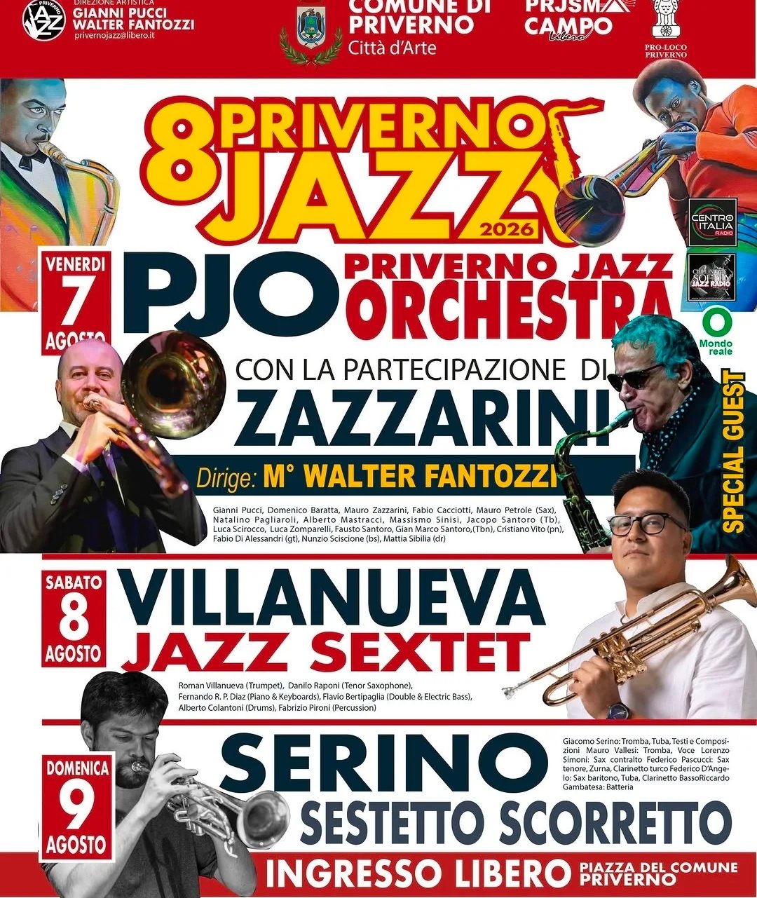 Locandina Priverno Jazz 2026 – Villanueva Jazz Sextet 8 Agosto a Priverno (Latina)