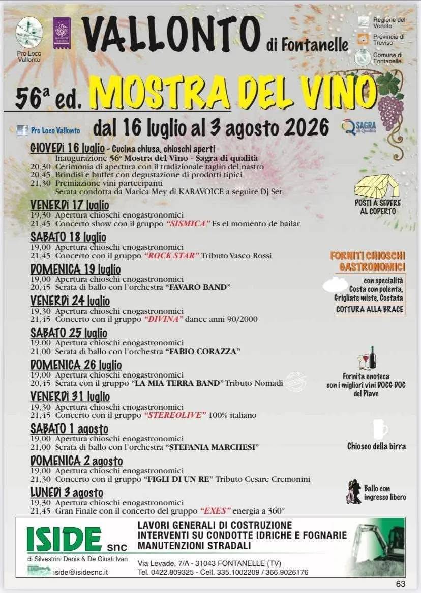 Locandina 56ª Mostra del Vino 2026 — Vallonto a Fontanelle (Treviso)
