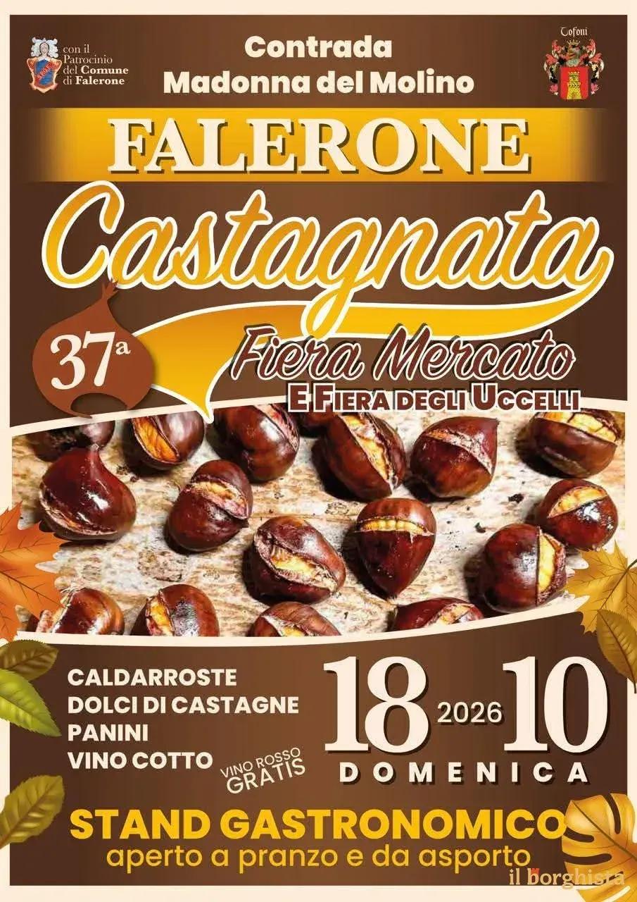 Locandina 37ª Castagnata Fiera Mercato e Fiera degli Uccelli 2026 a Falerone (Fermo)