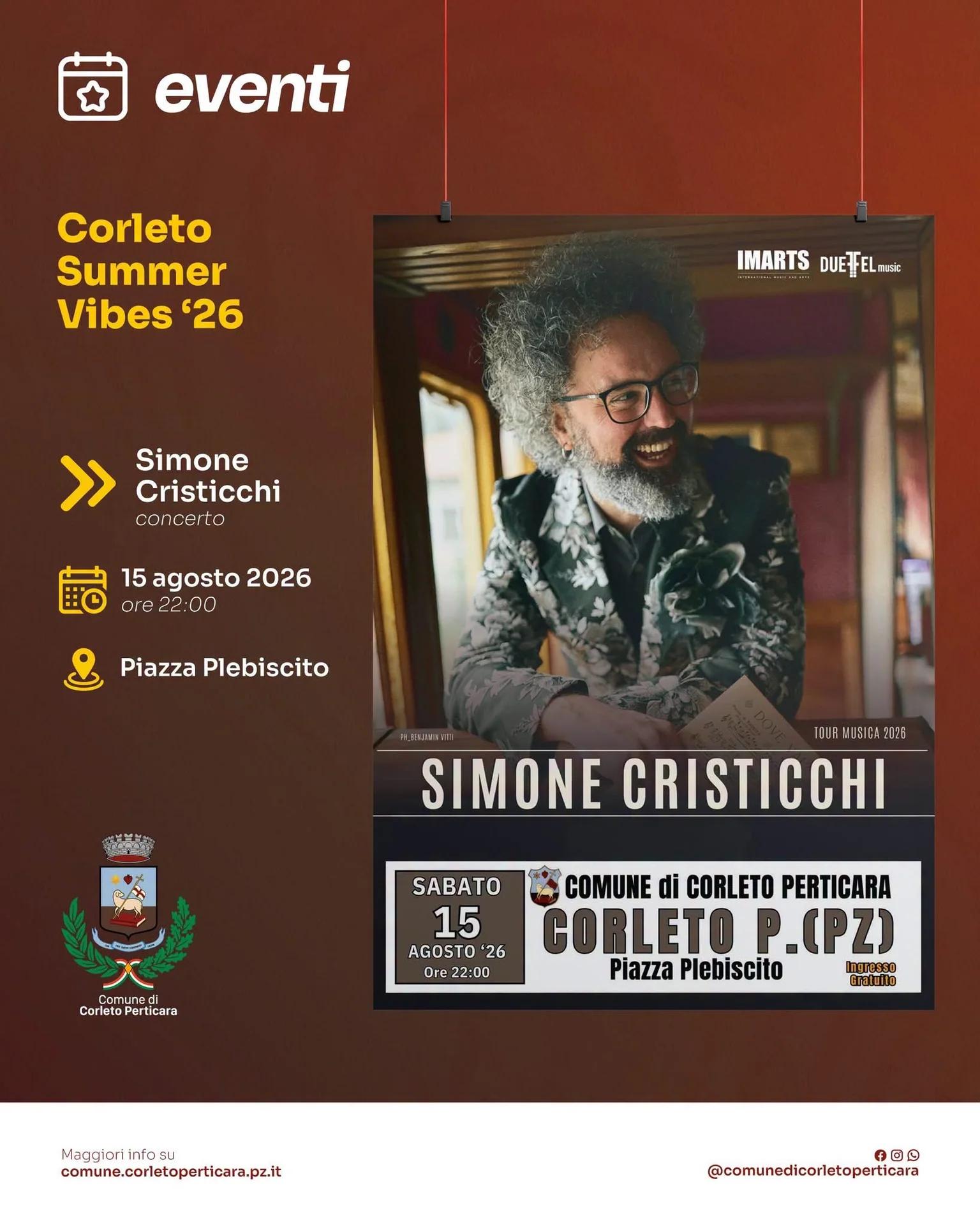 Locandina Tour Musica 2026: Simone Cristicchi a Corleto Perticara a Corleto Perticara (Potenza)