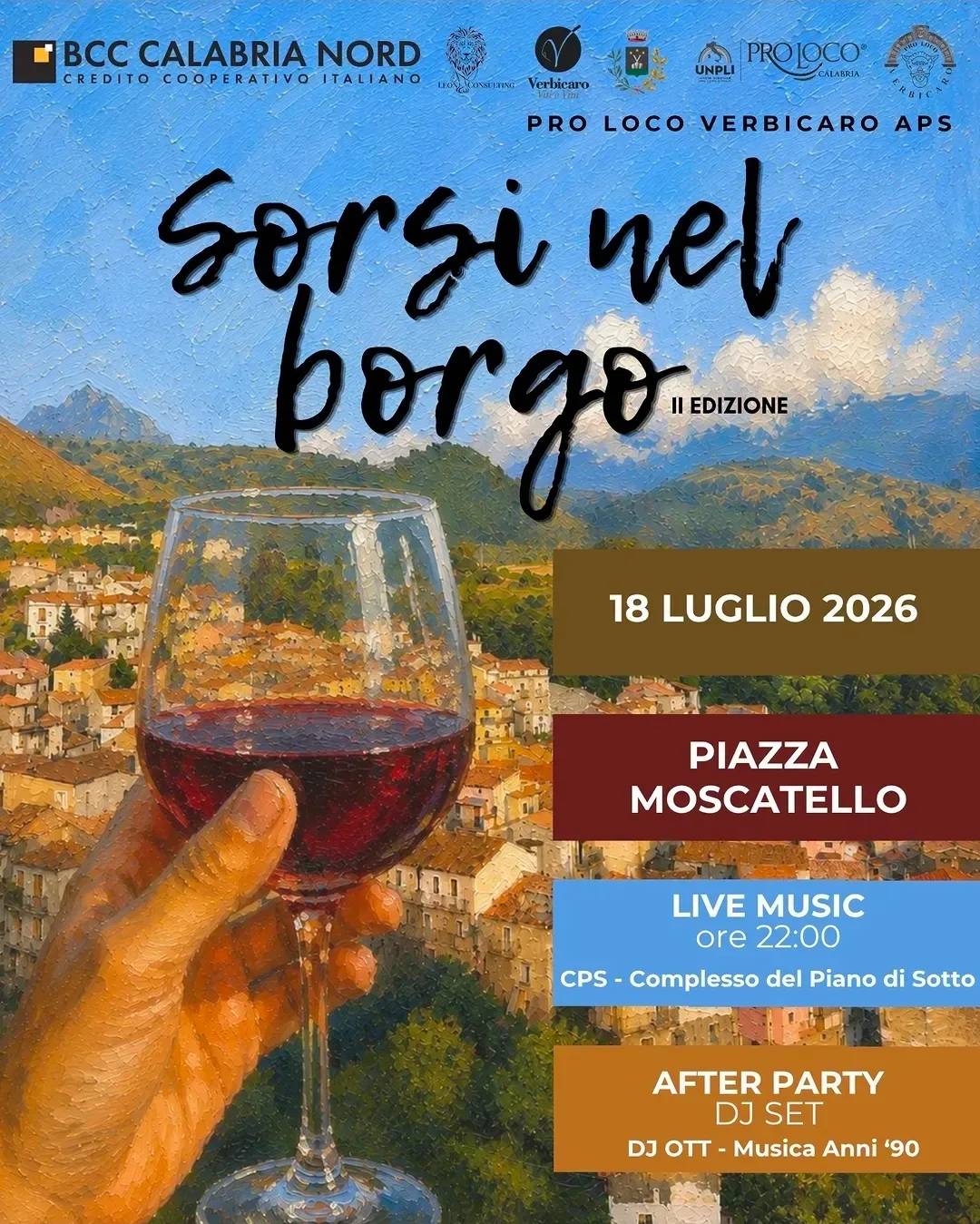 Locandina II Edizione Sorsi nel Borgo 2026 a Verbicaro (Cosenza)