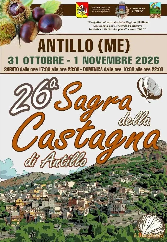 Locandina 26ª Sagra della Castagna di Antillo 2026 a Antillo (Messina)