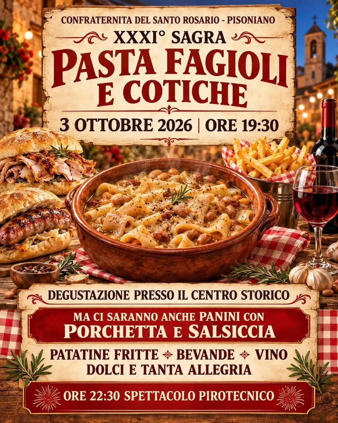 Locandina 31ª Sagra Pasta Fagioli e Cotiche 2026 a Pisoniano (Roma)