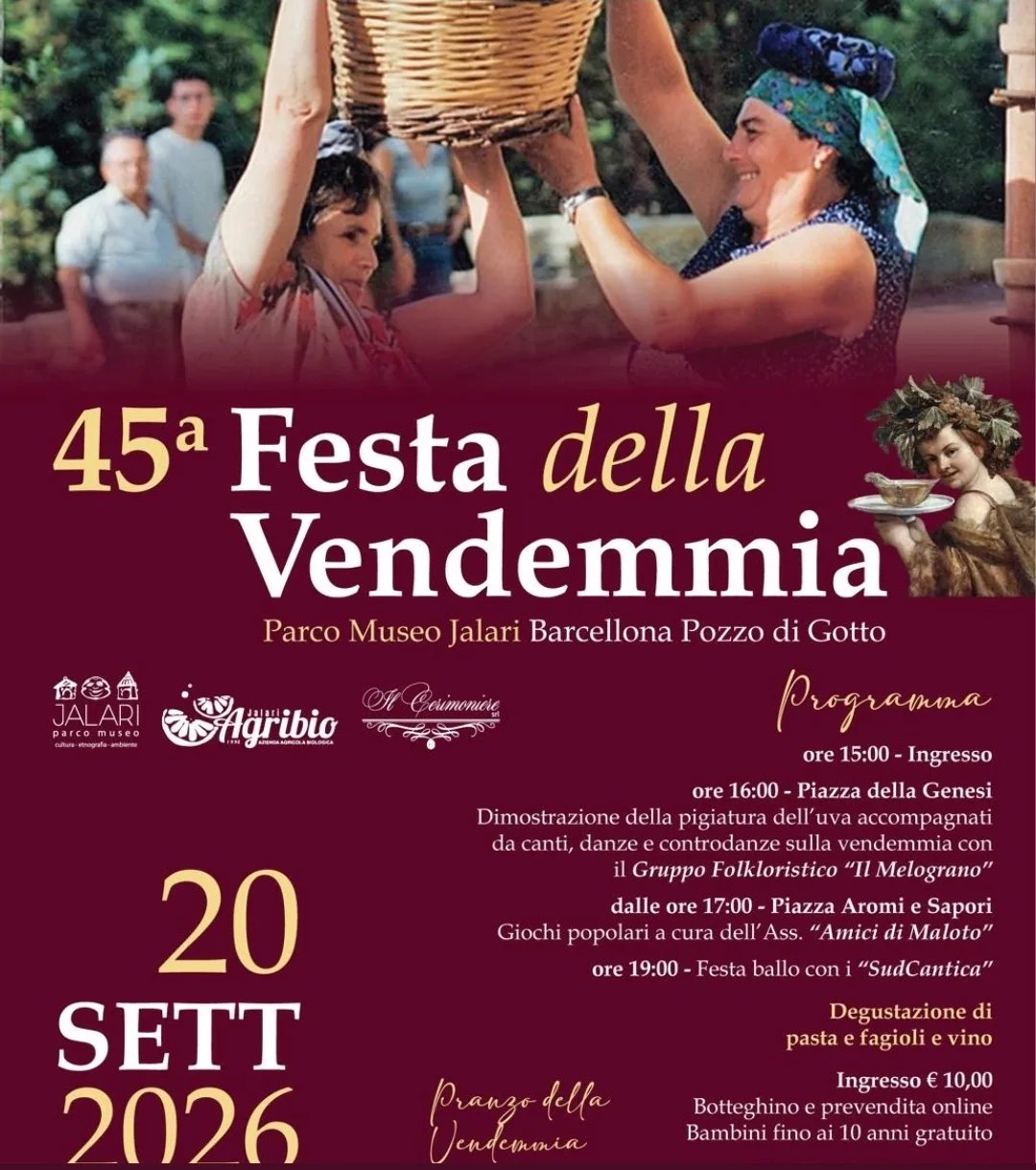 Locandina 45ª Festa della Vendemmia 2026 a Barcellona Pozzo di Gotto (Messina)