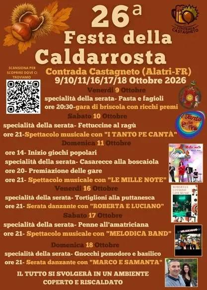 Locandina 26ª Festa della Caldarrosta 2026 a Alatri (Frosinone)