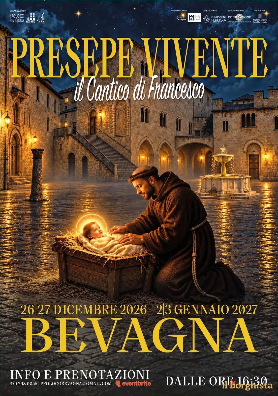 Locandina Presepe Vivente – Il Cantico di Francesco 2026–2027 a Bevagna (Perugia)