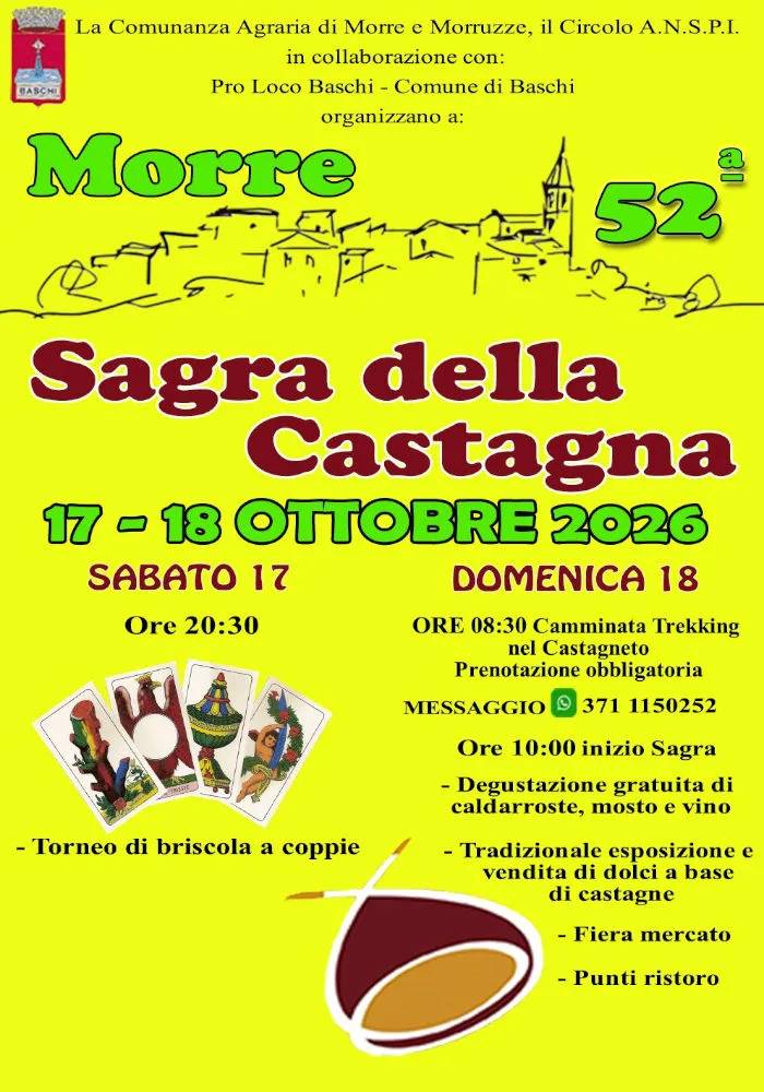 Locandina 52ª Sagra della Castagna e Sagra della Castagna 2026 a Baschi (Terni)