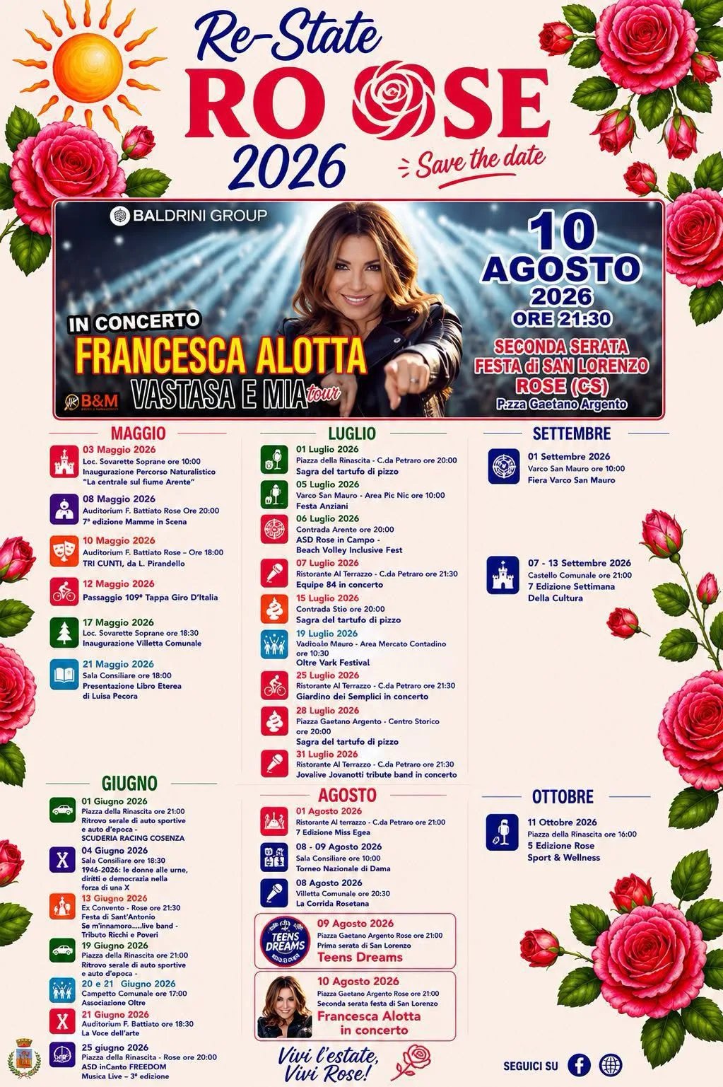 Locandina Prima serata di San Lorenzo — Teens Dreams 2026 a Rose (Cosenza)