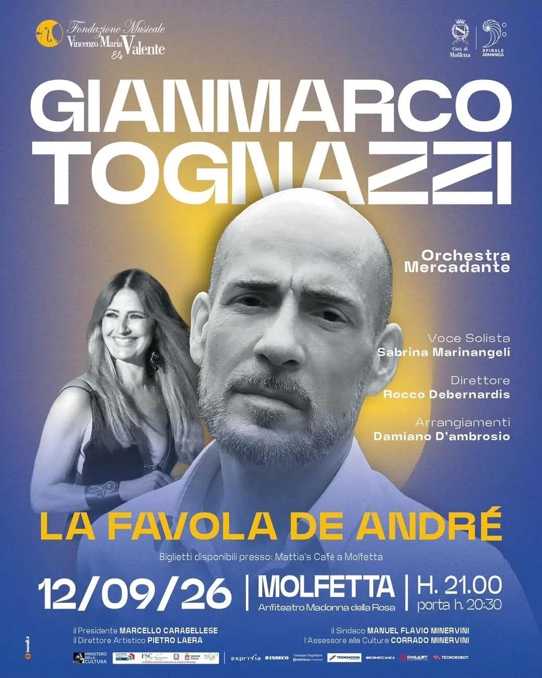 Locandina Gianmarco Tognazzi - La Favola De André 2026 a Molfetta (Bari)