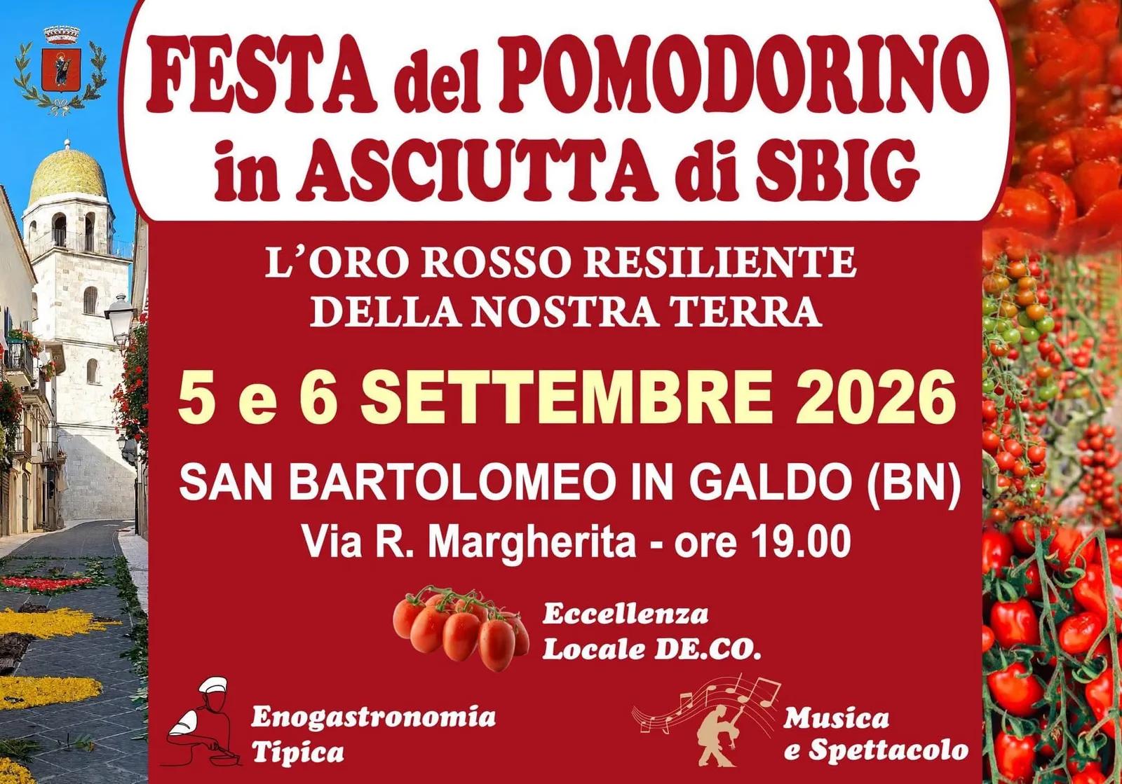 Locandina Festa del Pomodorino in Asciutta di Sbig 2026 a San Bartolomeo in Galdo (Benevento)