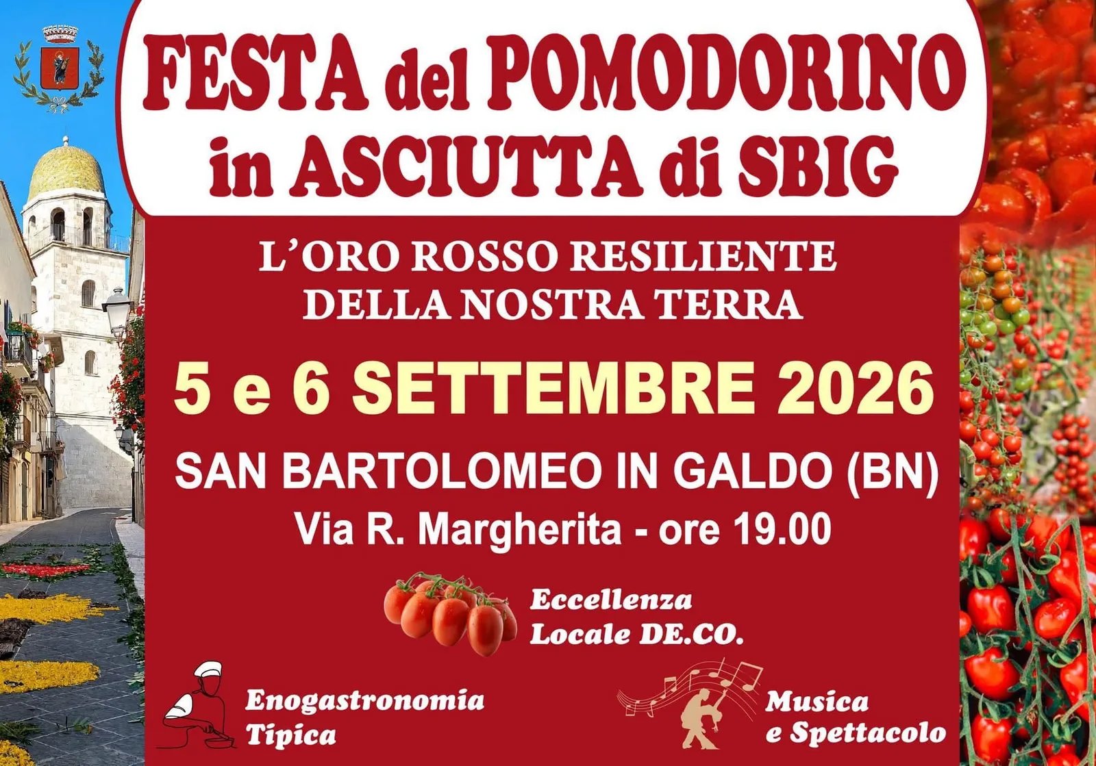 Locandina Festa del Pomodorino in Asciutta di Sbig 2026 a San Bartolomeo in Galdo (Benevento)