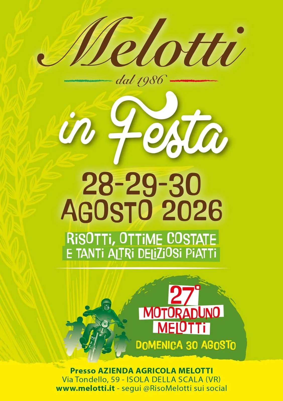 Locandina Melotti in Festa 2026 dal 28 al 30 agosto a Isola della Scala (Verona)