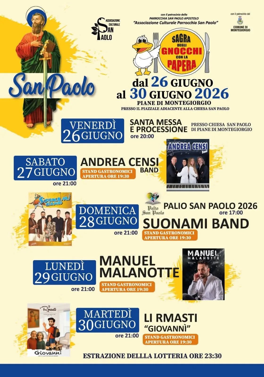 Locandina Sagra degli Gnocchi con la Papera 2026 a Montegiorgio (Fermo)