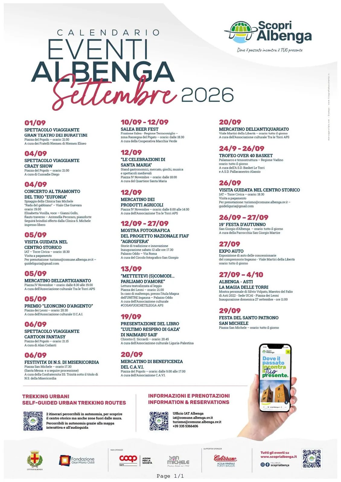 Locandina calendario eventi settembre 2026 a Albenga (Savona)