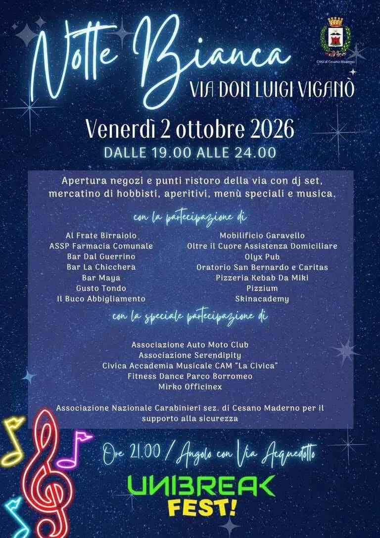 Locandina Notte Bianca 2026 a Cesano Maderno (Monza e della Brianza)