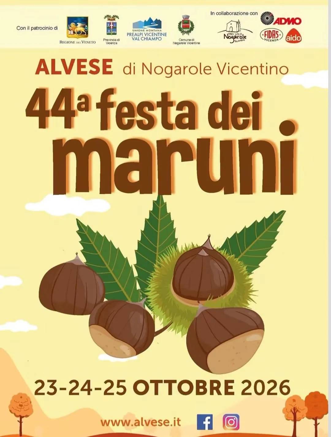 Locandina 44ª Festa dei Maruni 2026 a Nogarole Vicentino (Vicenza)