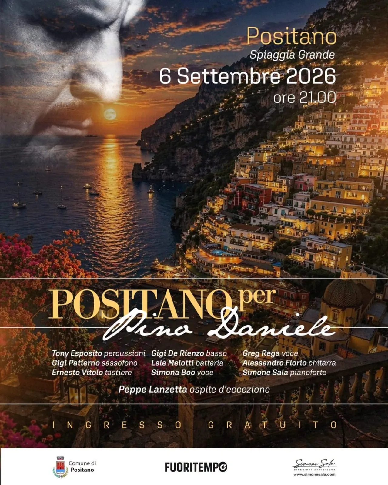 Locandina Concerto Positano per Pino Daniele 2026 a Positano (Salerno)