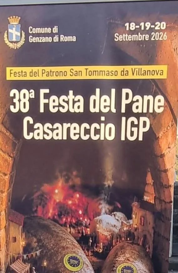 Locandina 38ª Festa del Pane Casareccio IGP 2026 a Genzano di Roma (Roma)