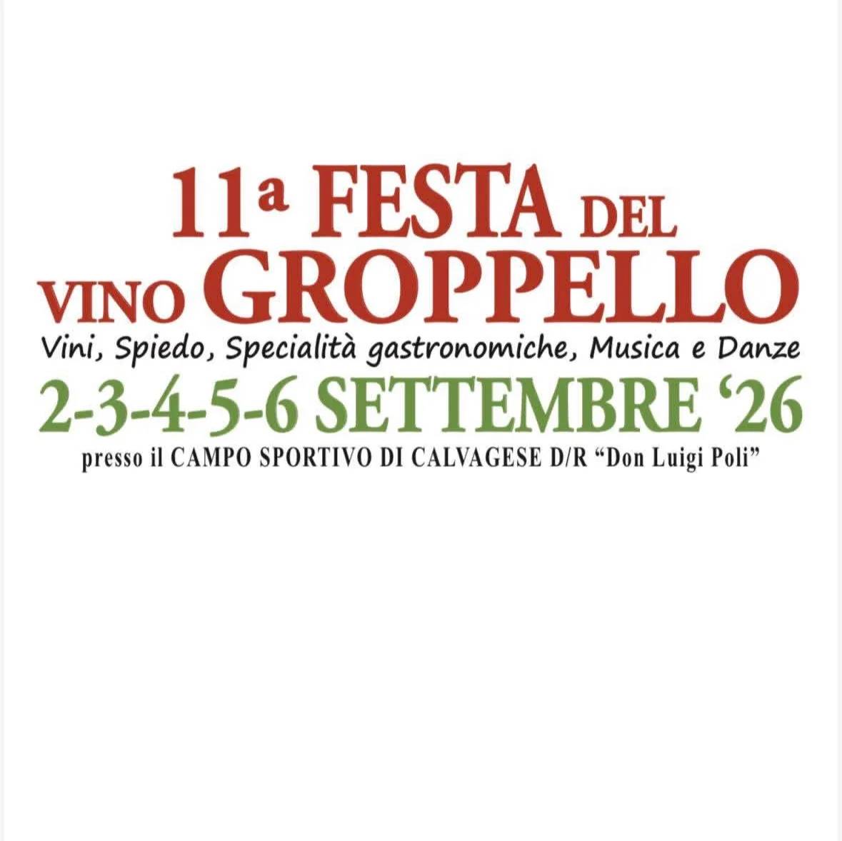 Locandina 11ª Festa del Vino Groppello 2026 a Calvagese della Riviera (Brescia)