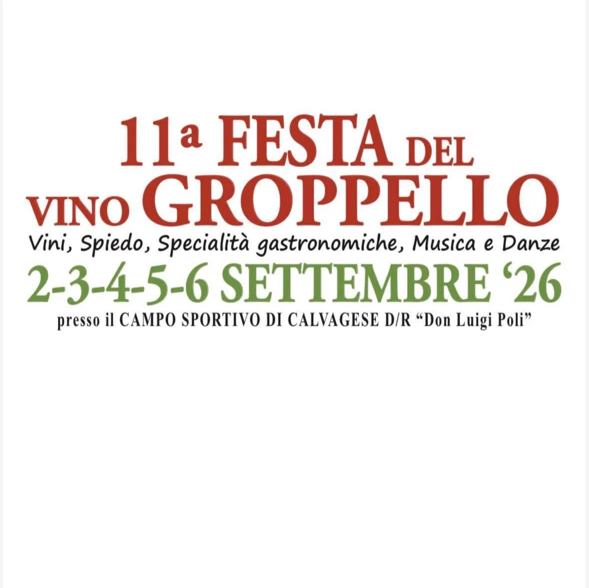 Locandina 11ª Festa del Vino Groppello 2026 a Calvagese della Riviera (Brescia)