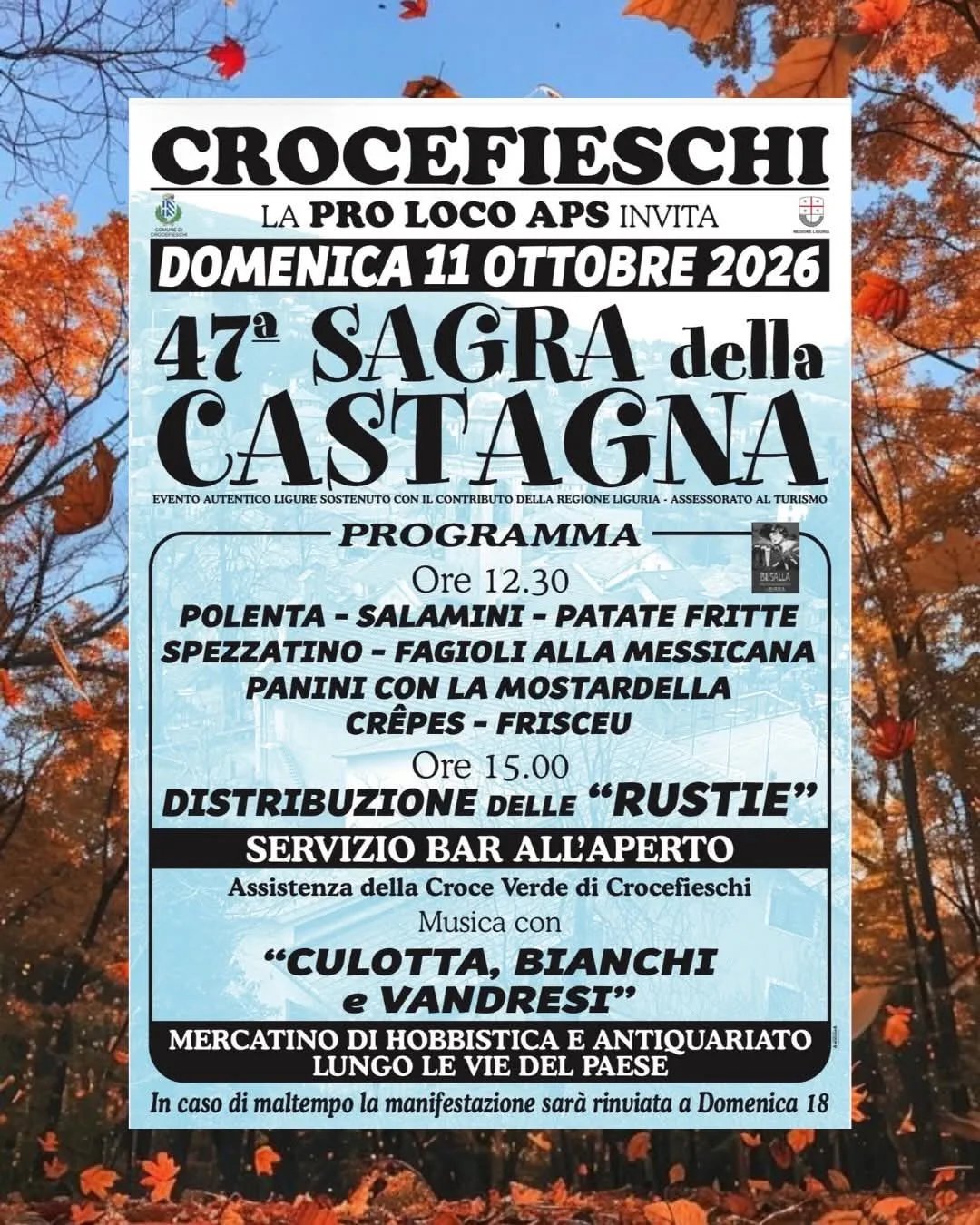 Locandina 47ª Sagra della Castagna 2026 a Crocefieschi (Genova)