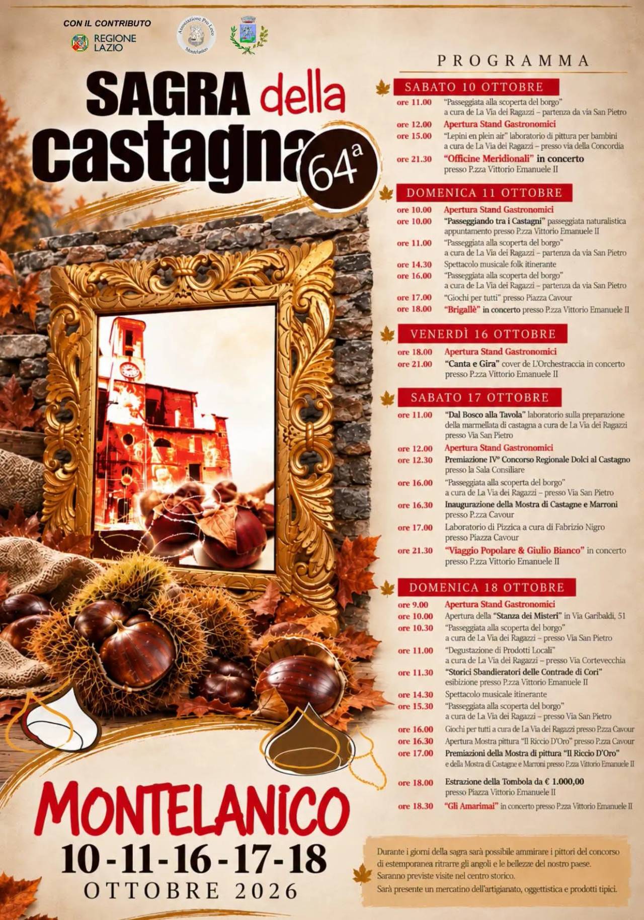 Locandina 64ª Sagra della Castagna 2026 a Montelanico (Roma)