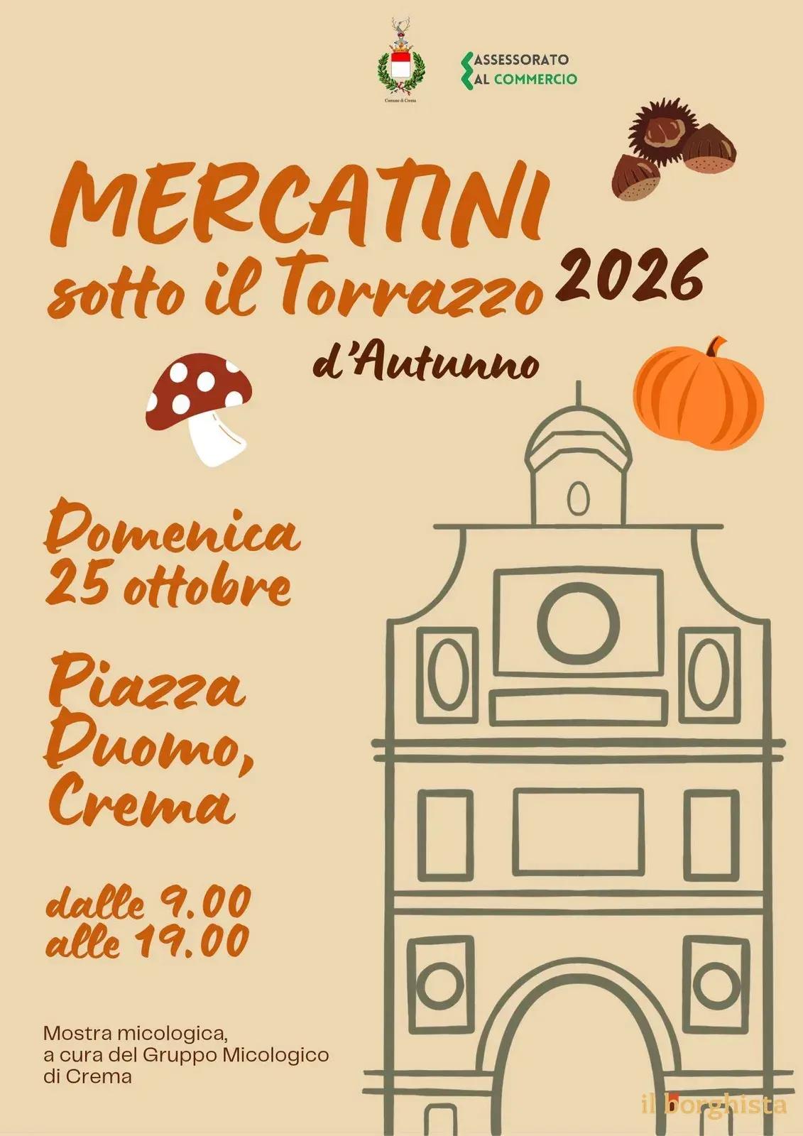 Locandina Mercatini sotto il Torrazzo 2026 d'Autunno a Crema (Cremona)