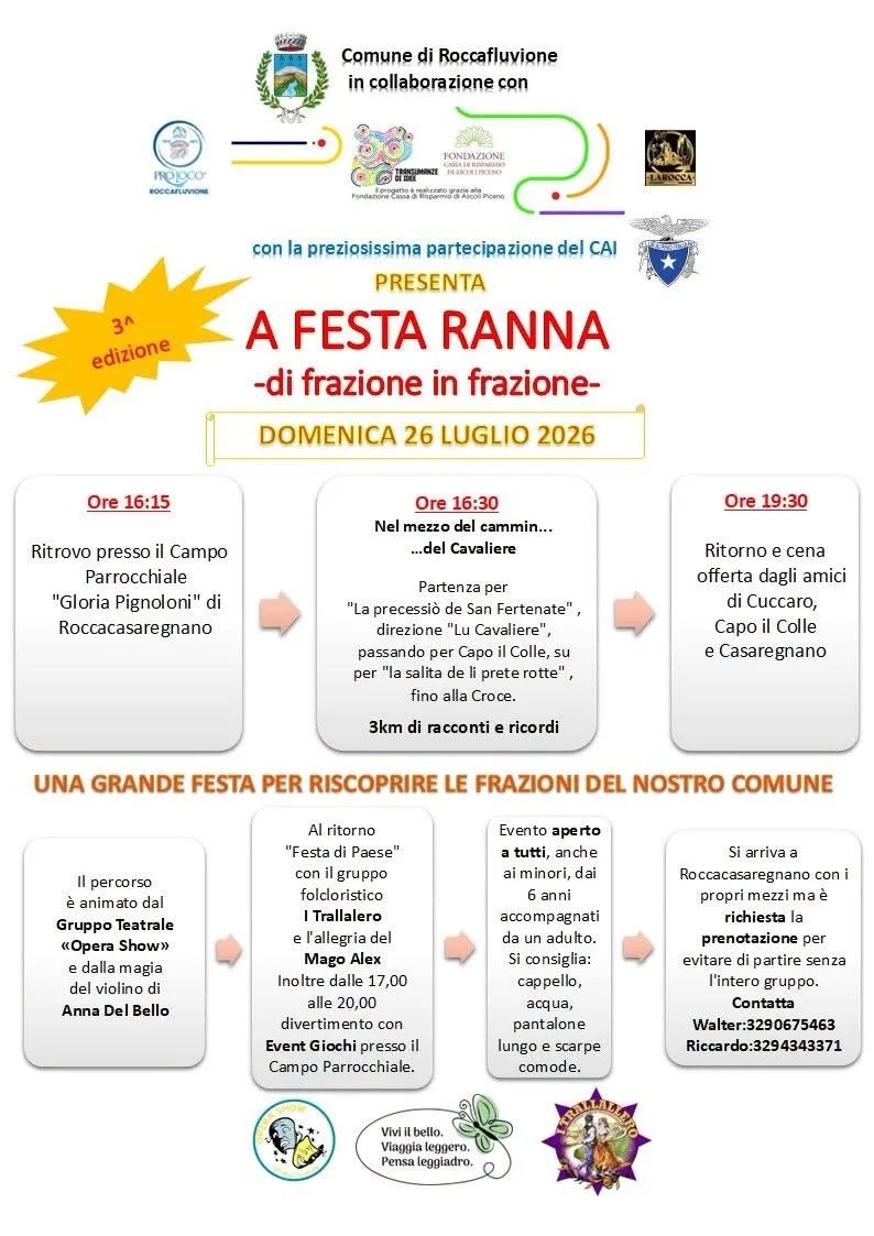 Locandina 3ª Edizione Festa Ranna 2026 di frazione in frazione a Roccafluvione (Ascoli piceno)