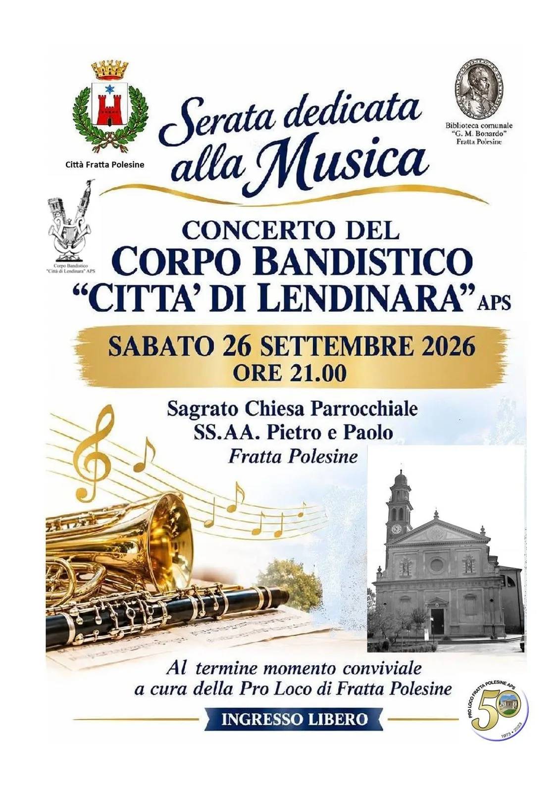 Locandina Concerto del Corpo Bandistico Città di Lendinara APS 2026 a Fratta Polesine (Rovigo)