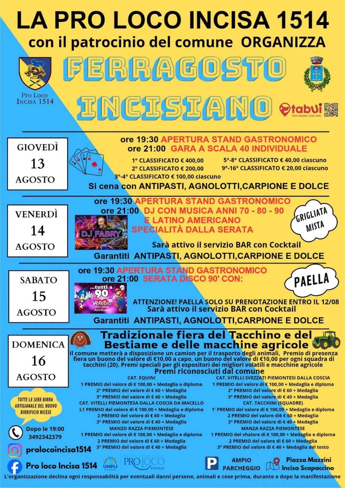 Locandina Serata Disco 90' — Ferragosto 2026 a Incisa Scapaccino (Asti)
