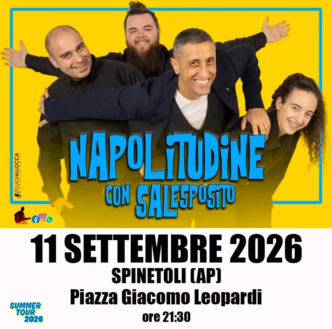 Locandina Napolitudìne con Salesposito Summer Tour 2026 a Spinetoli (Ascoli Piceno)