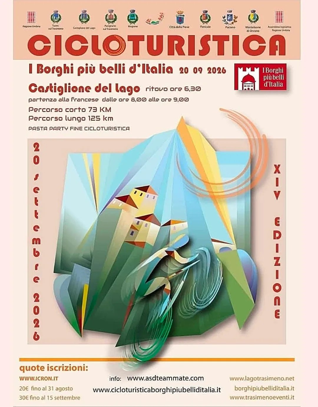 Locandina 14ª Cicloturistica I Borghi più belli d'Italia 2026 a Castiglione del Lago (Perugia)