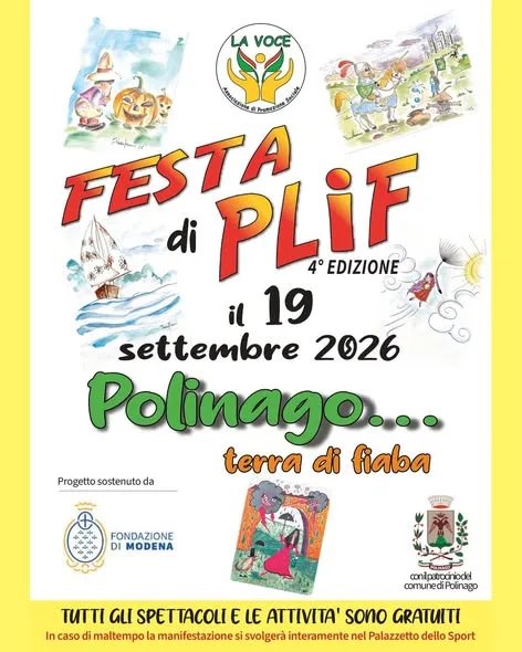 Locandina 4ª Festa di PLIF 2026 a Polinago (Modena)