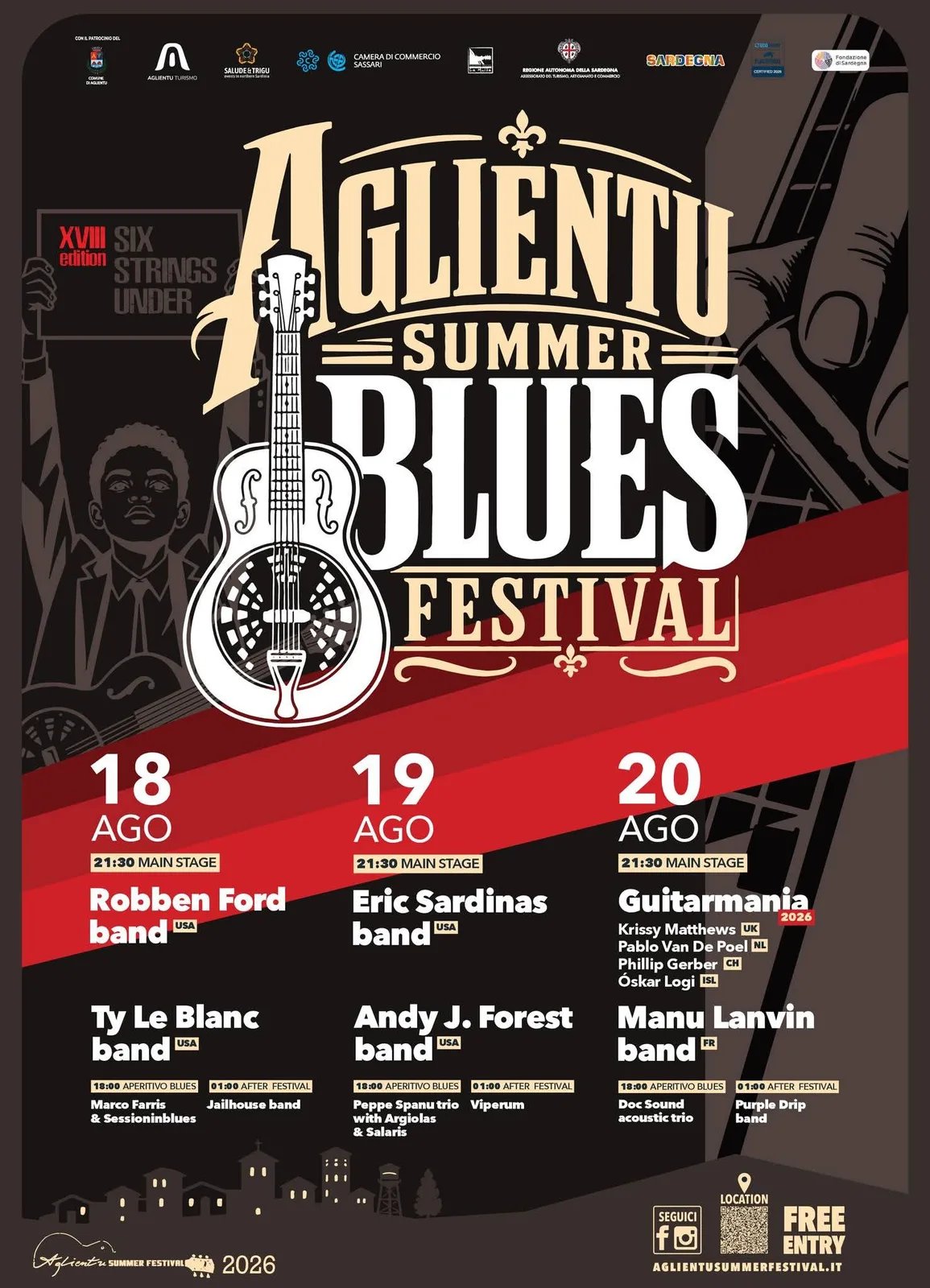 Locandina XVIII Aglientu Summer Blues Festival 2026 a Aglientu (Gallura nord-est sardegna)