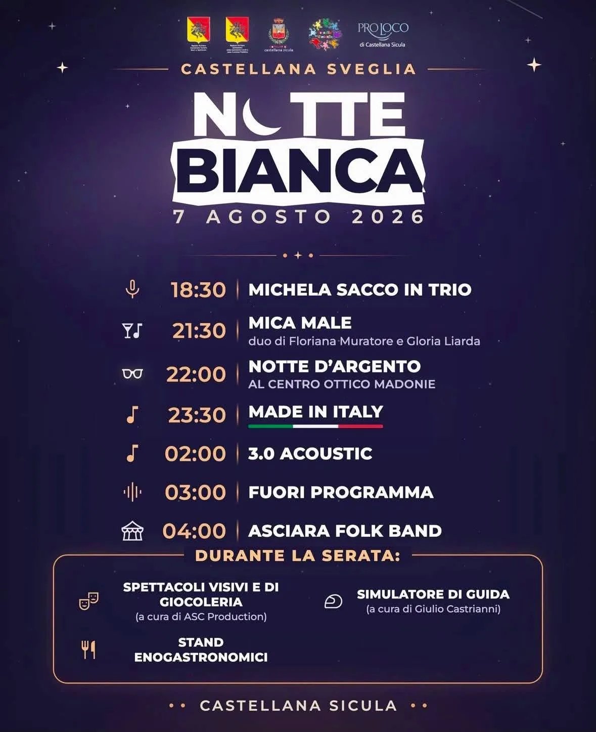 Locandina Castellana Sveglia Notte Bianca 2026 a Castellana Sicula (Palermo)