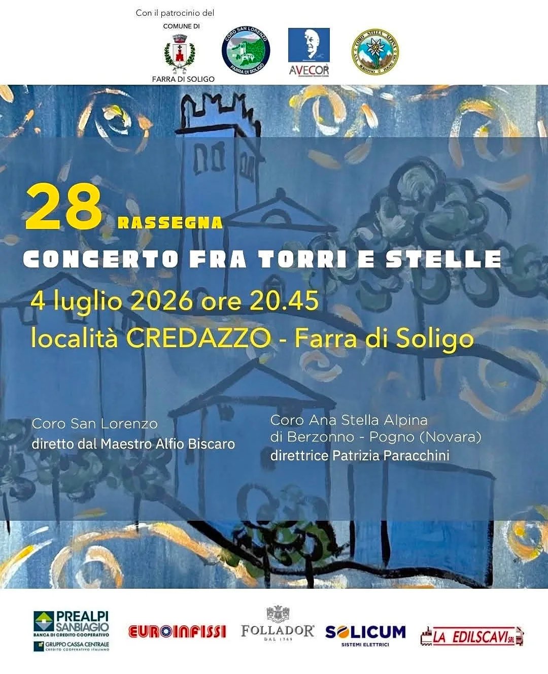Locandina 28ª Rassegna Concerto fra Torri e Stelle 2026 a Farra di Soligo (Treviso)