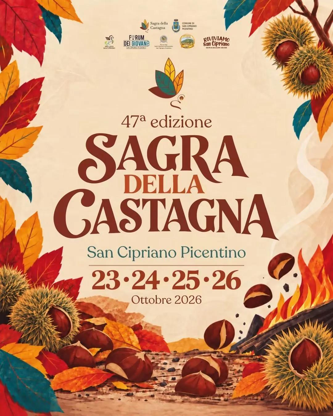 Locandina 47ª Sagra della Castagna 2026 a San Cipriano Picentino (Salerno)