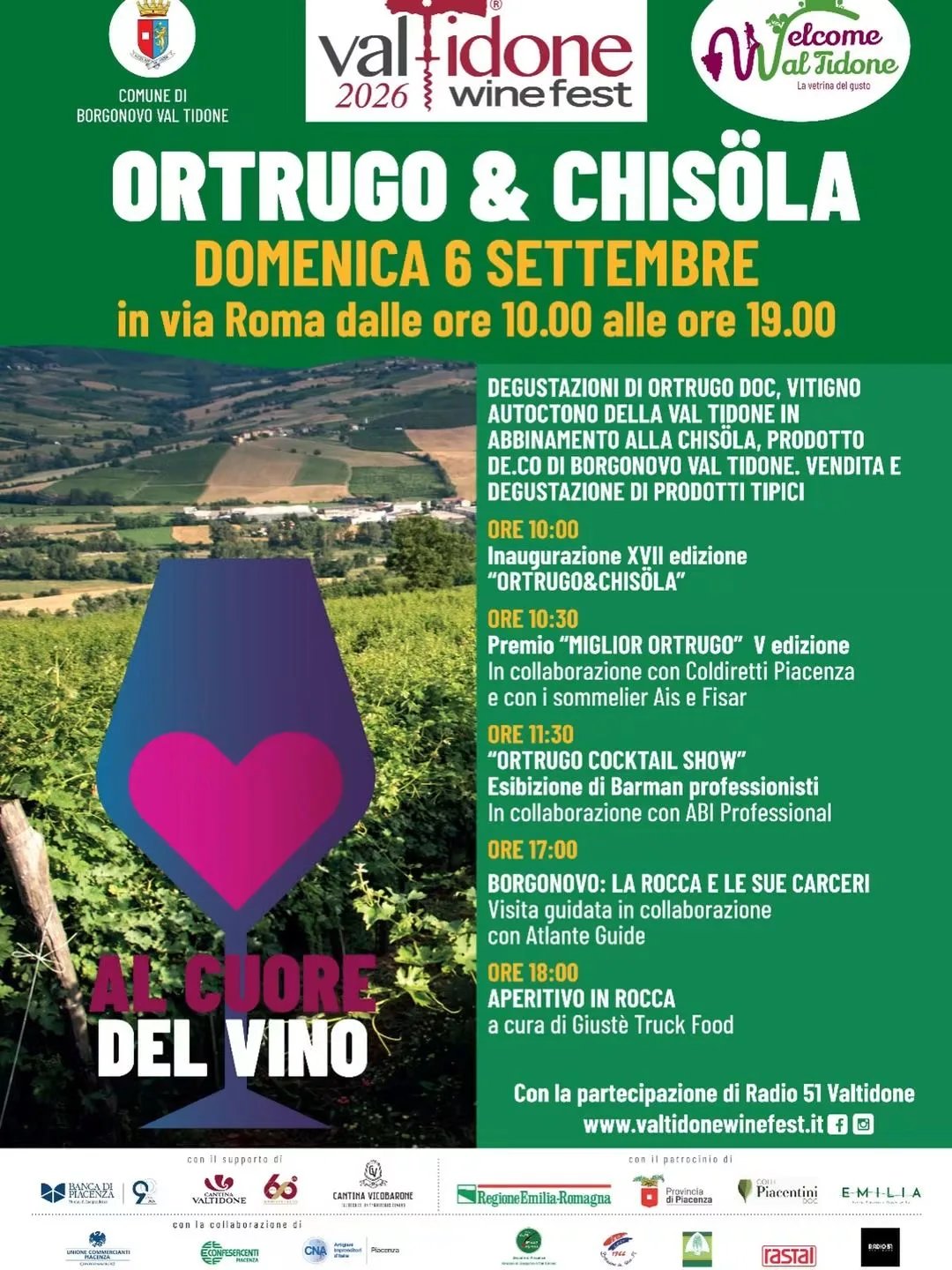 Locandina 17ª Ortrugo & Chisöla 2026 a Borgonovo Val Tidone (Piacenza)