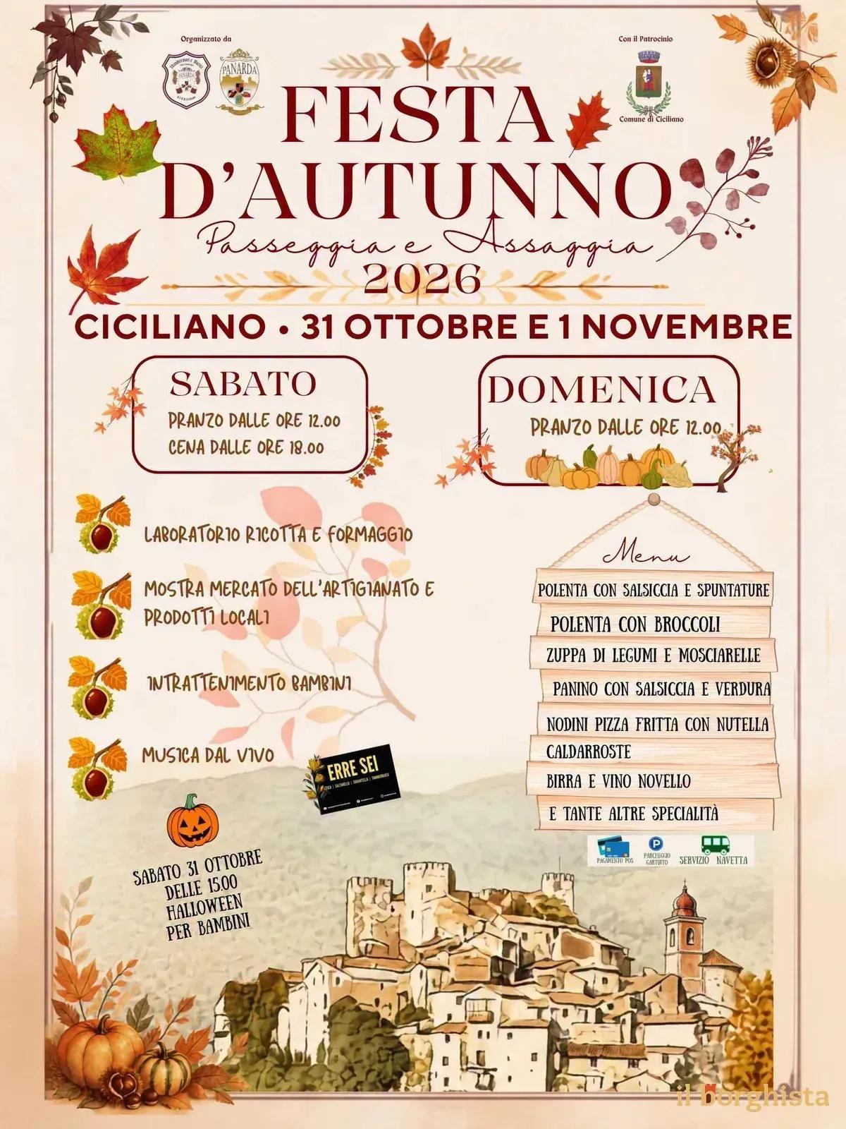 Locandina Festa d'Autunno — Passeggia e Assaggia 2026 a Ciciliano (Roma)