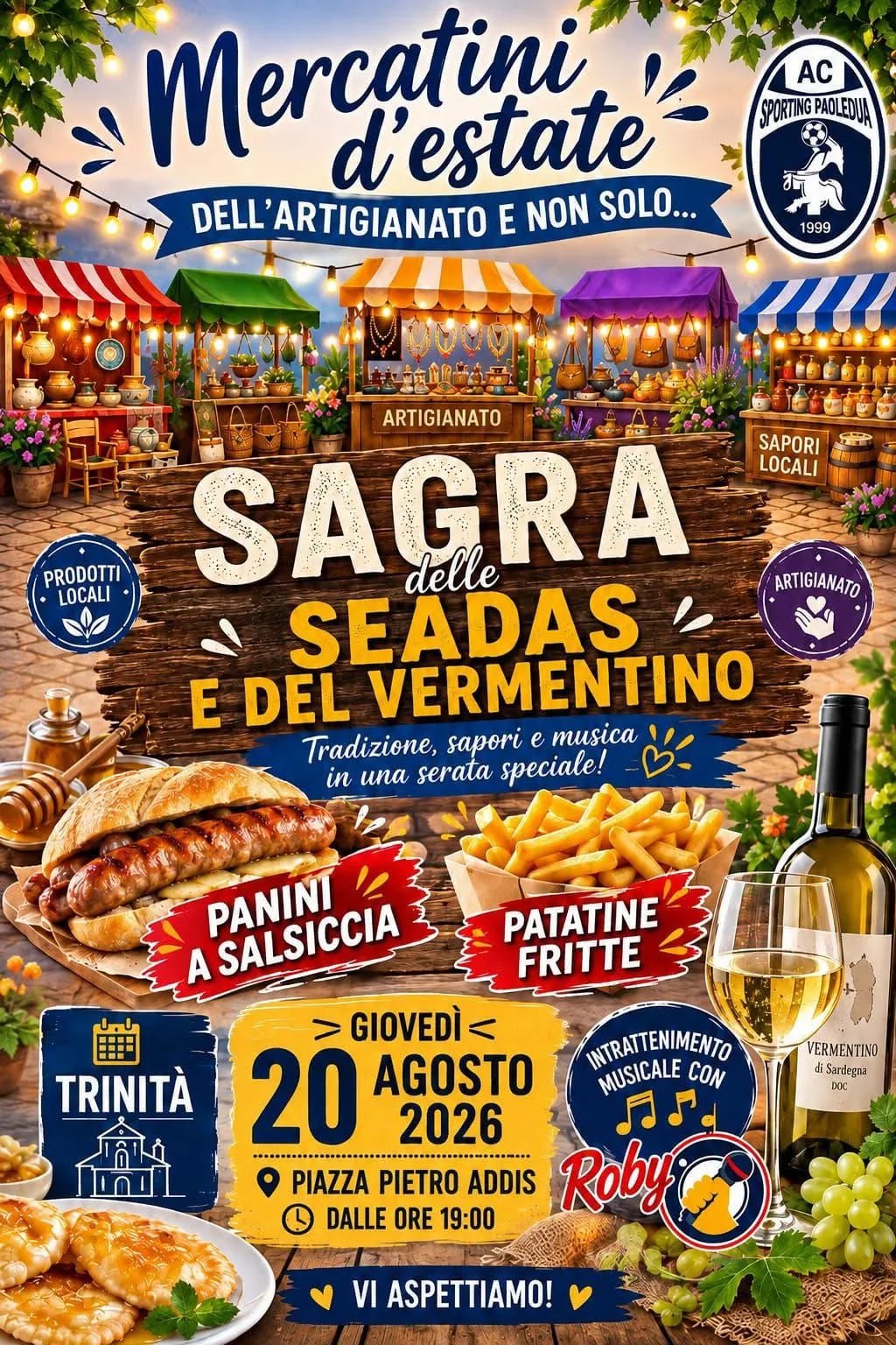 Locandina Sagra delle Seadas e del Vermentino 2026 a Ozieri (Sassari)