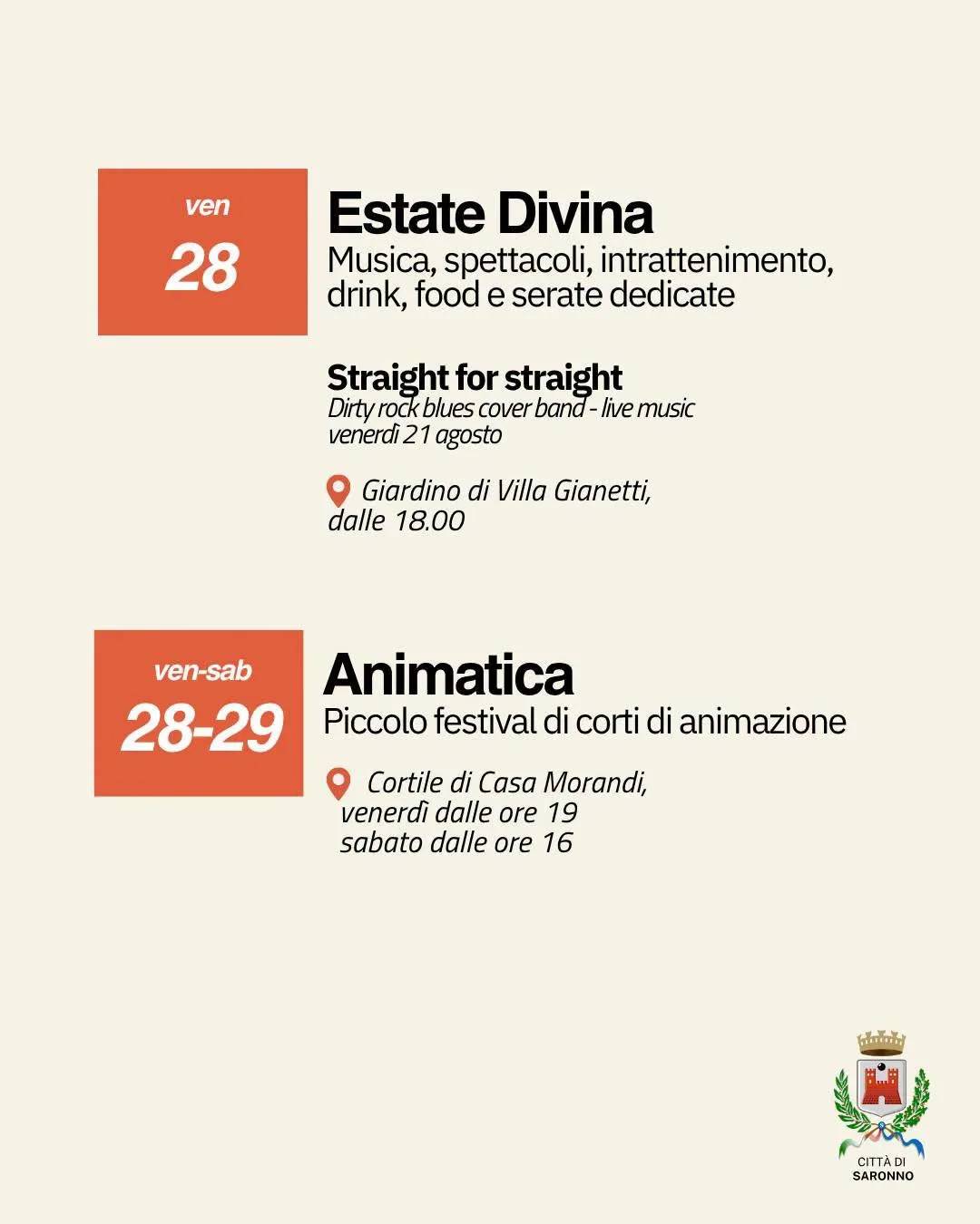 Locandina calendario eventi agosto 2026 a Saronno (Varese)
