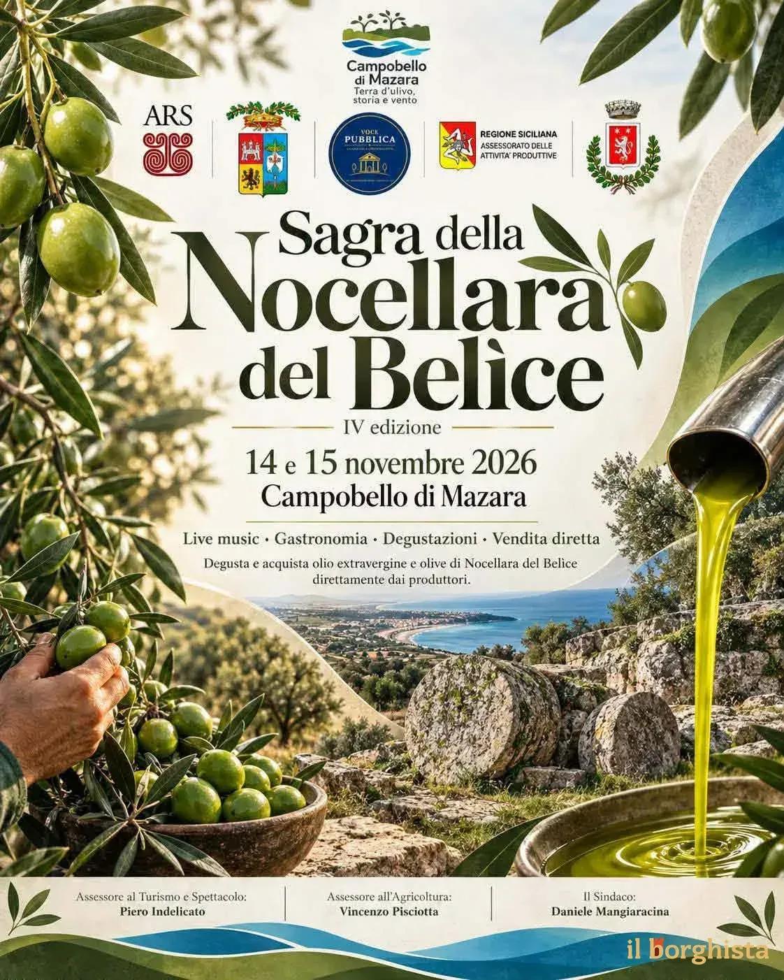 Locandina 4ª Sagra della Nocellara del Belice 2026 a Campobello di Mazara (Trapani)