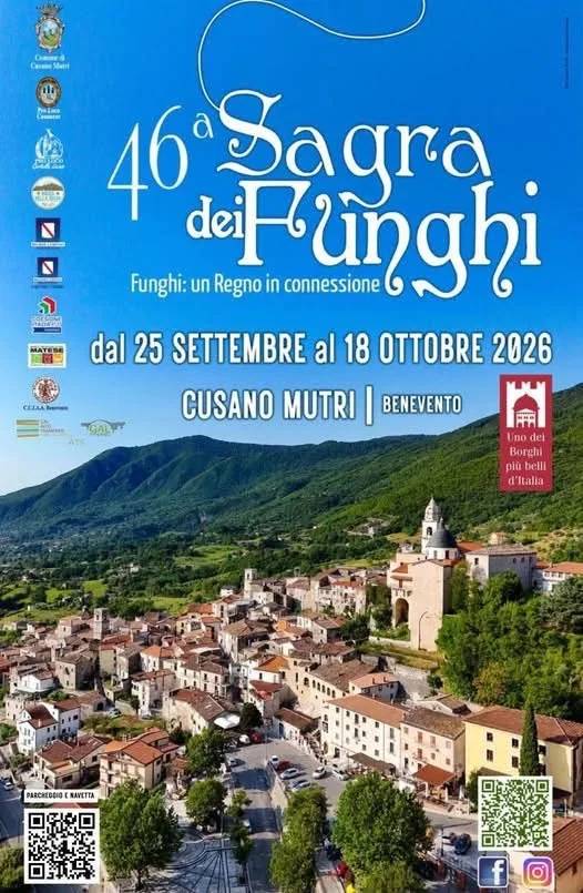 Locandina 46ª Sagra dei Funghi 2026 a Cusano Mutri (Benevento)