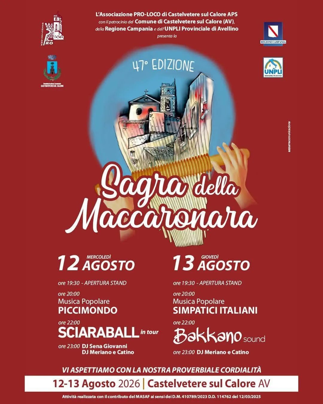 Locandina 47ª Sagra della Maccaronara 2026 a Castelvetere sul Calore (Avellino)