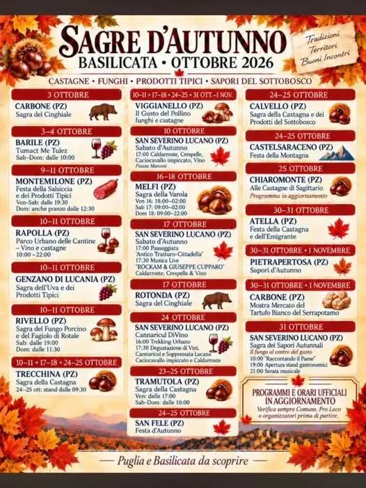 Locandina calendario eventi ottobre 2026 a Carbone (Potenza)