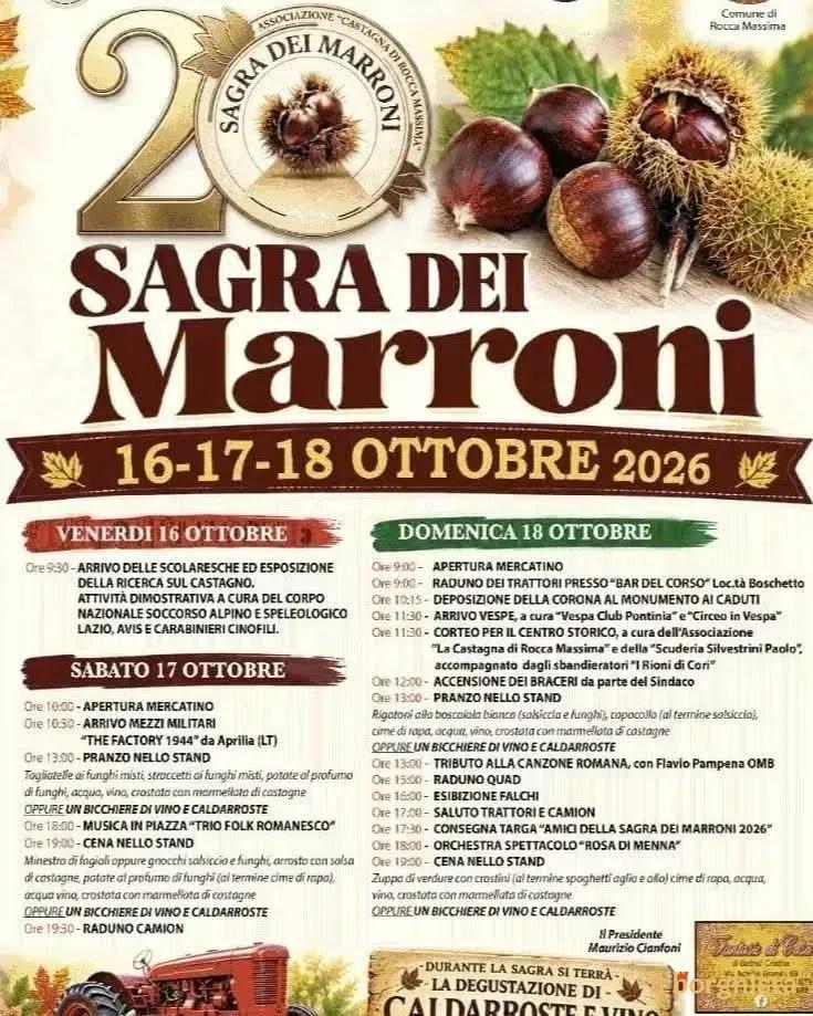 Locandina Sagra dei Marroni 2026 a Rocca Massima (Latina)
