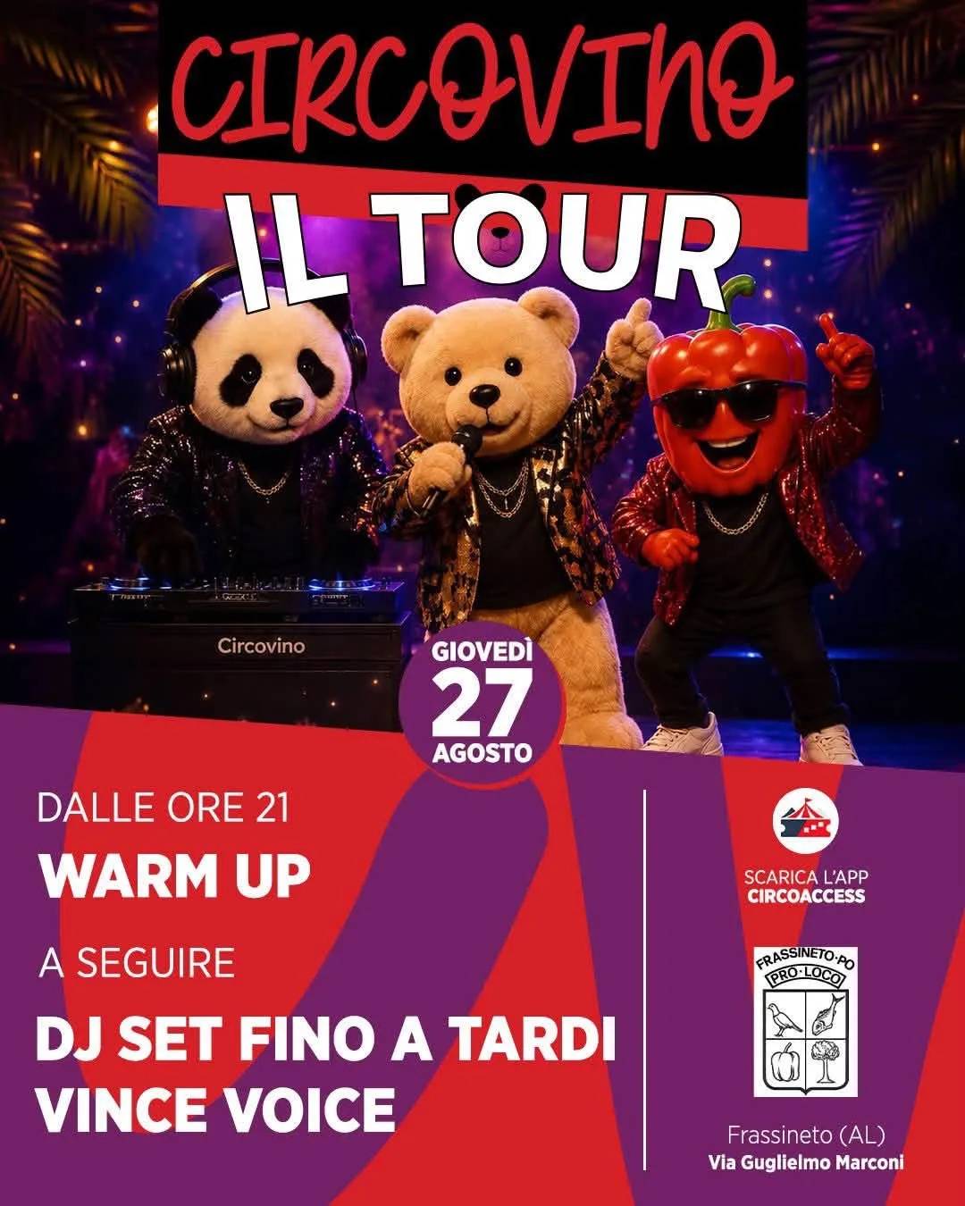Locandina Circovino Il Tour 2026 a Frassineto a Frassineto Po (Alessandria)
