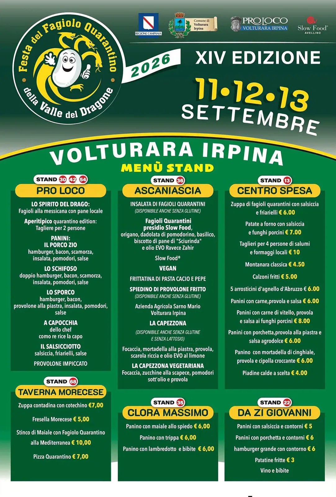 Locandina 14ª Festa del Fagiolo della Valle del Dragone 2026 a Volturara Irpina (Avellino)