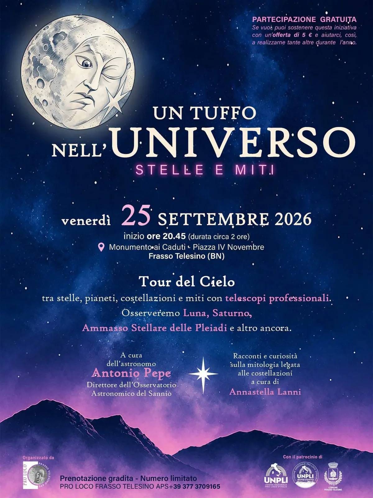Locandina Un Tuffo nell'Universo – Stelle e Miti 2026 a Frasso Telesino (Benevento)