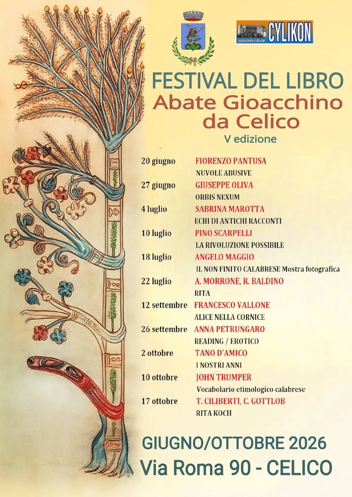 Locandina calendario eventi giugno-ottobre 2026 a Celico (Cosenza)